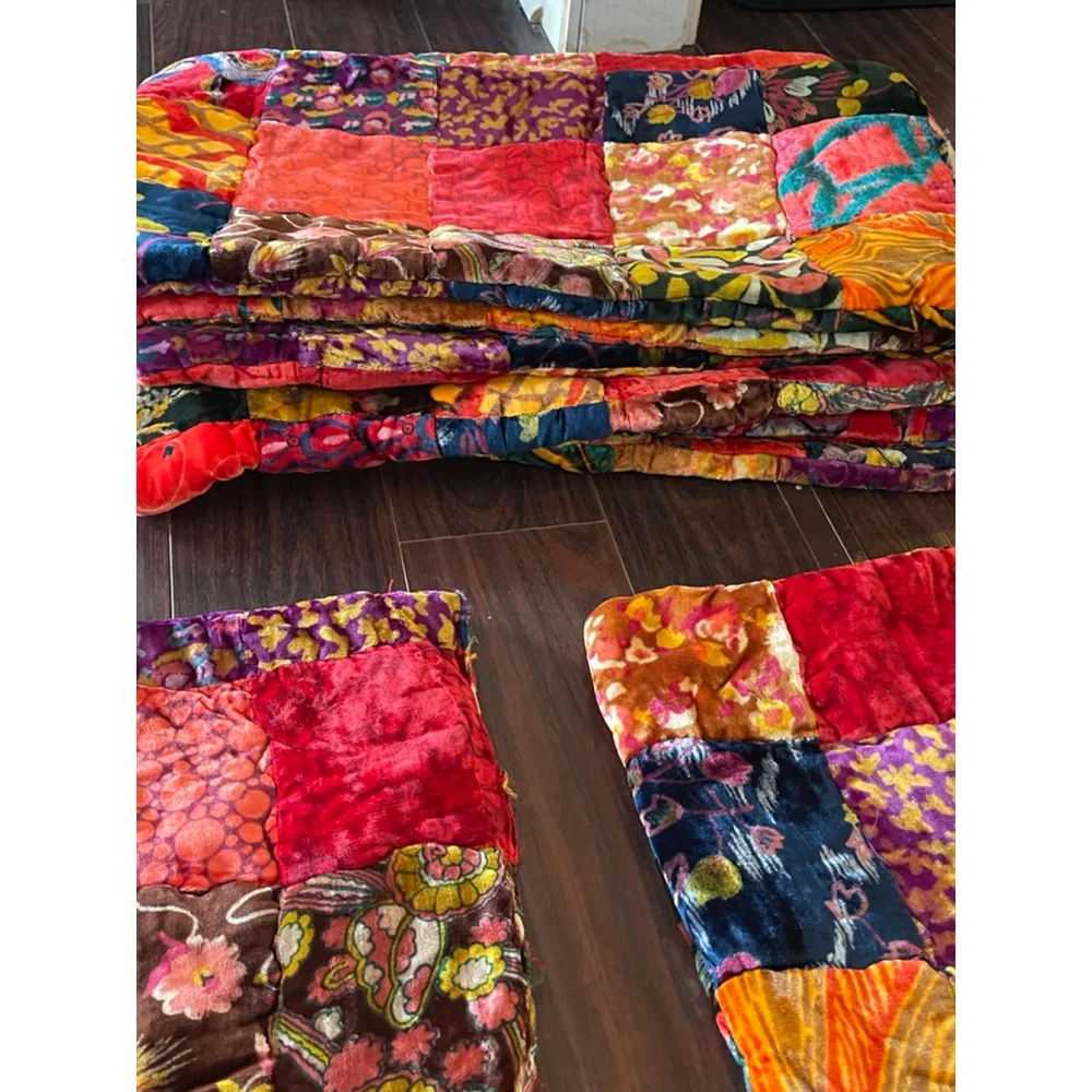 Lot of 10 Vintage 60s Patchwork Velvet Pillow Shams India Boho Handmade
